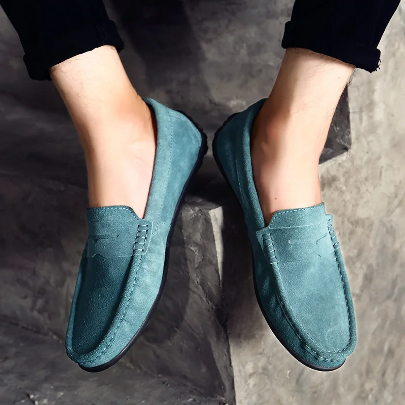 Suede Leather Designer Luxury Brand Smile Mens Casual Formal Loafers Slip On Moccasin Flats Footwear Male Driving Shoes for Men