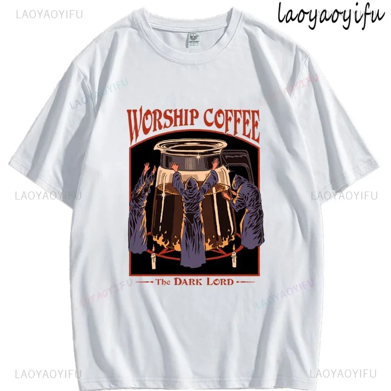 

Worship Coffee The Dark Lord Theme 100%Cotton Printed Tops Fashion Casual Simple Short-sleev Men's Women's Summer O-Neck Tee