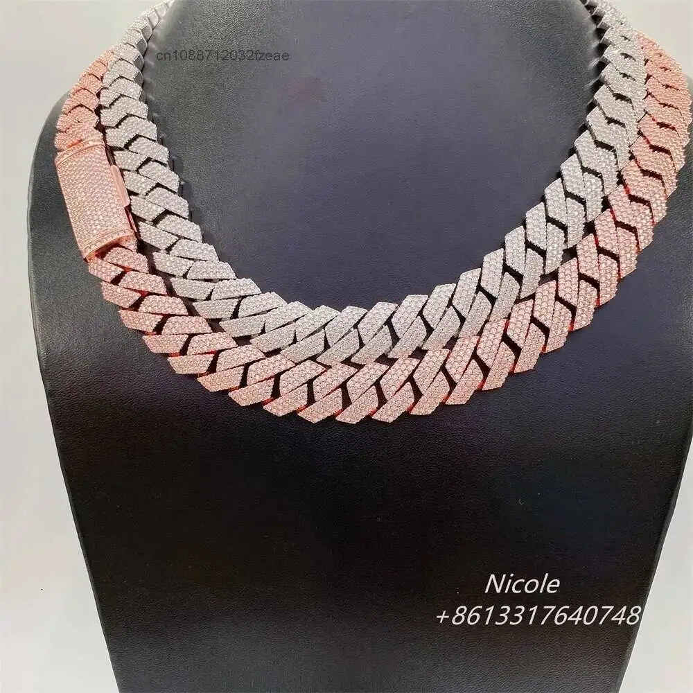 Luxury Selling Hip Hop Iced Out 3 Rows 15mm 925 Sterling Silver Gra Certificate Vvs Moissanite Gold Plated Cuban Link Chain.