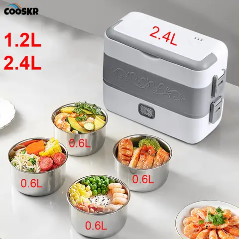 전기 도시락 음식 히터, 직장용 음식 보온기, 휴대용 가열 도시락, 자동차 트럭 야외용 1.2L 2.4L 대용량