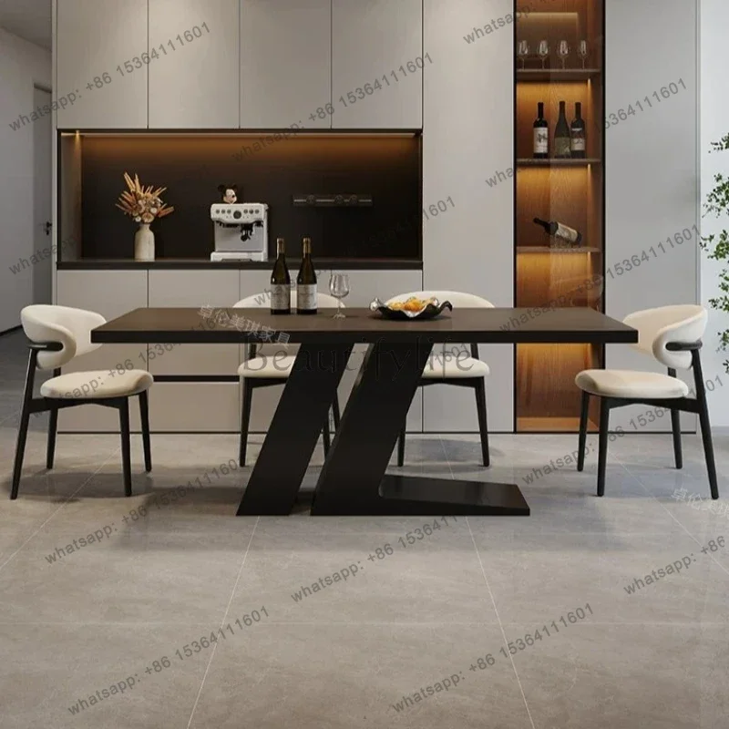 Black Sintered Stone Rectangular Dining Desk Italian Minimalist Support Eating Furnish Retro Wabi Sabi Designer Furnishing