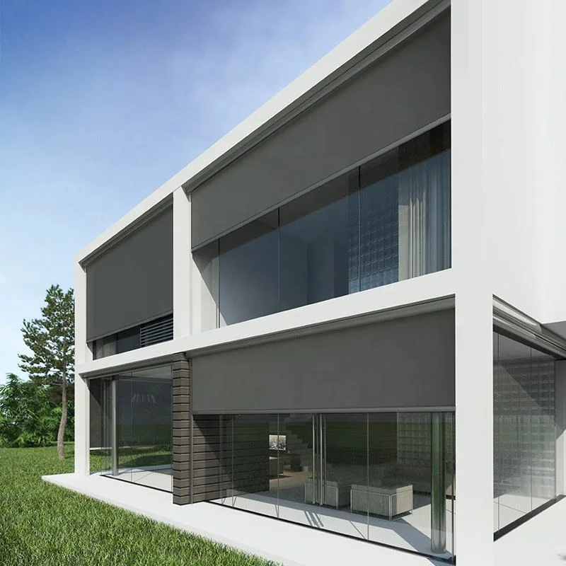 Heavy Duty Wind Resistant Outdoor Zip Roller Shades Rainproof Exterior Blinds for Deck Pergola Terrace Custom Cut Aluminum Side