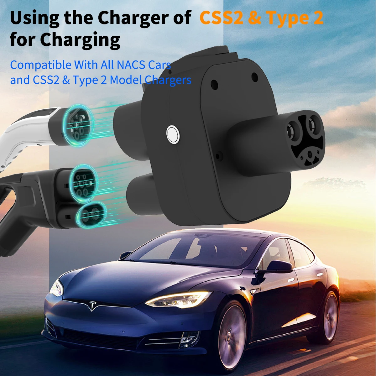 

WUFEN EV Charger Adapter CCS2 to Tesla AC+DC Adapter for Tesla Model 3/X/Y CCS2 Combo Adapter Support CCS2 and Type2 EV Charger