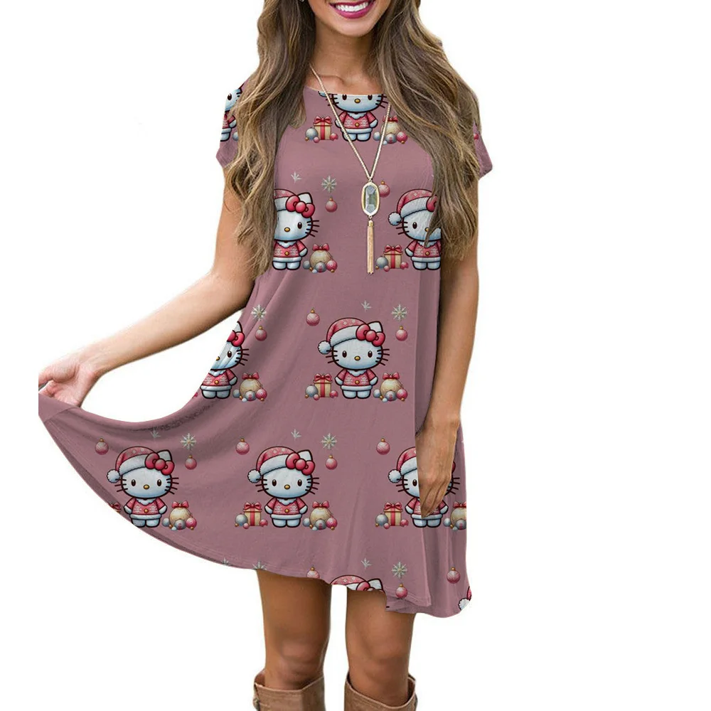 ハローキティサンリオ夏の新女性のパジャマ学生かわいい Tシャツ半袖ホーム服ファッションプリントパジャマルーズドレス