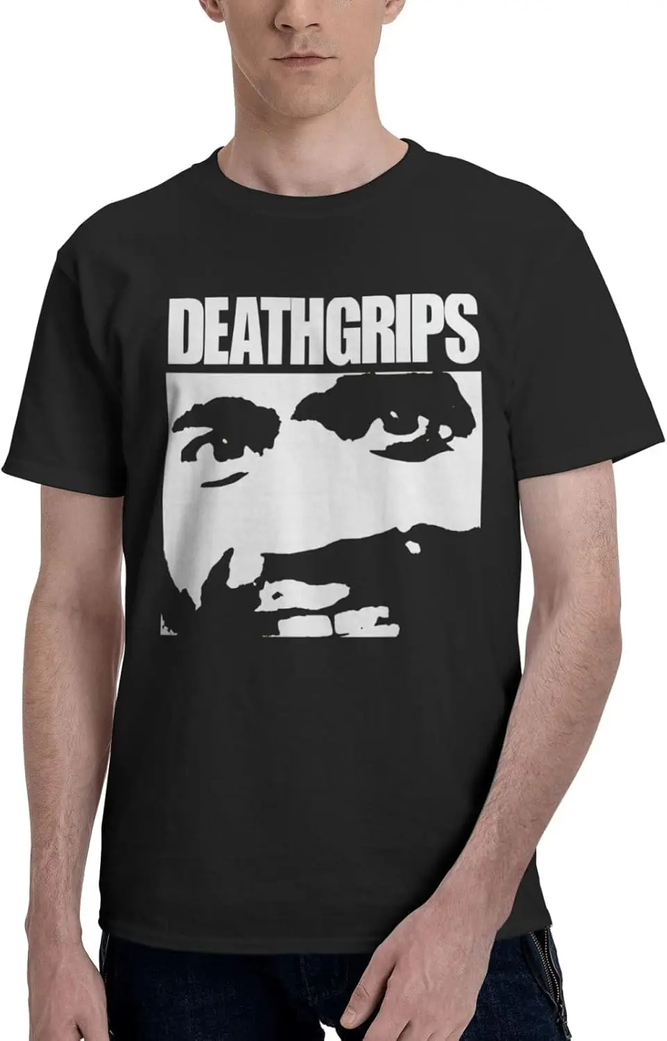 Death Rock Grips Band Shirts Men's Cotton Short Sleeve Tee Casual T-Shirts Crew Neck T Shirt Printed Tops Black