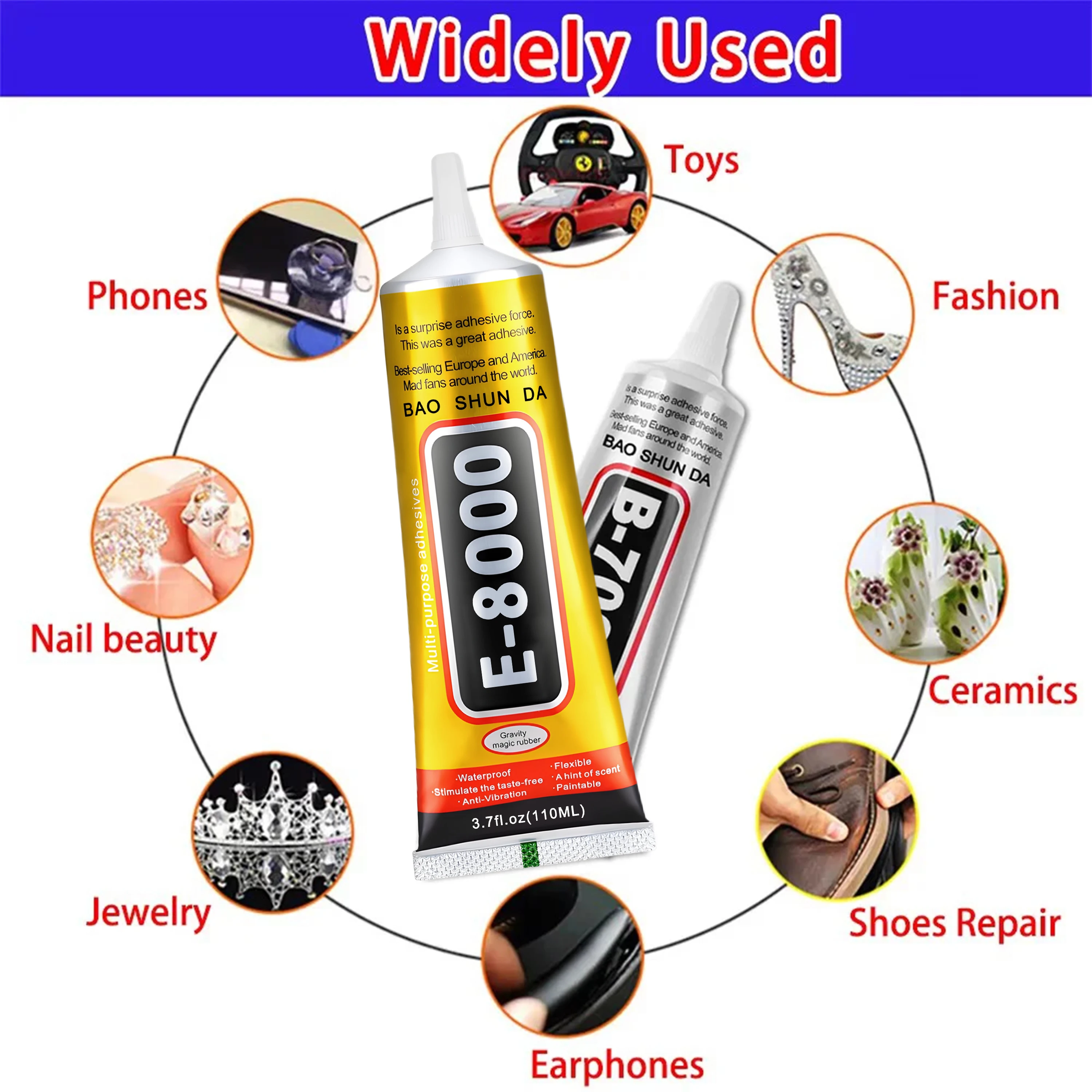 B7000/E8000 Mobile Phone Adhesive (15/110g) for mobile phones, jewelry, metal, and plastic—waterproof and transparent