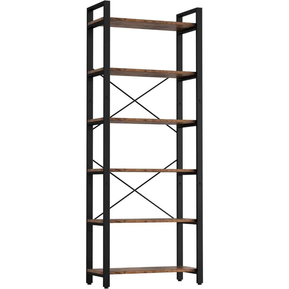 

Bookshelf 6-Tier Ladder Shelf 110lbs Display Shelf Vintage Industrial Style Bookcase for Home Office, Living Room