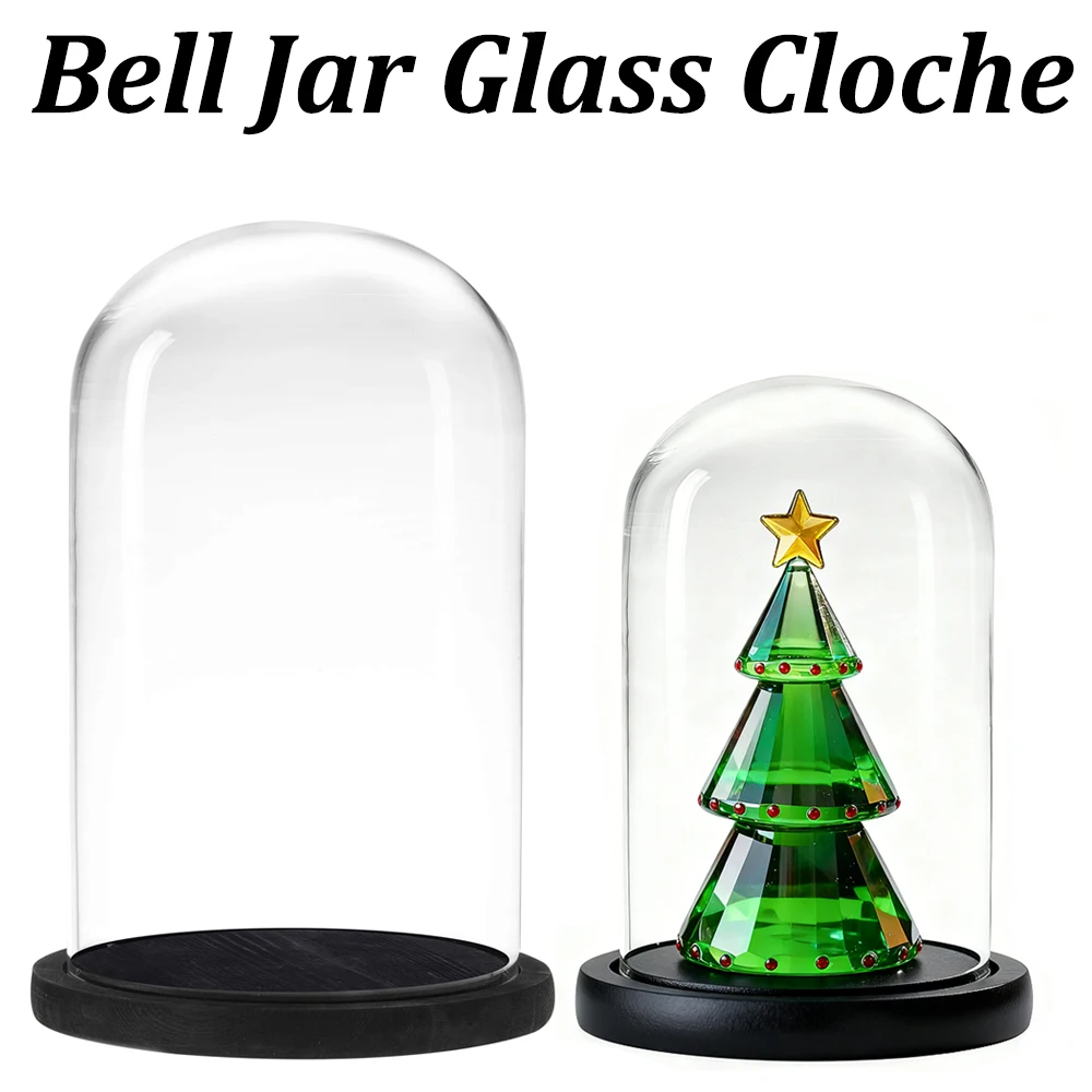 The Bell Jar Cloche de vidro com base de madeira preta 15 tamanhos caixa de armazenamento de exibição de cúpula de vidro decorativa transparente para lembranças de Curios