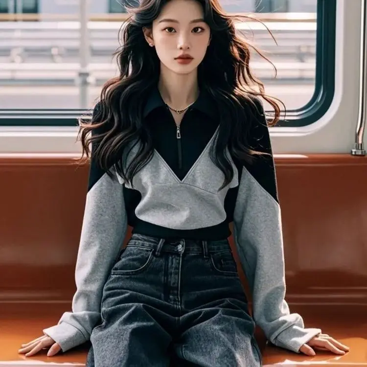 

Толстовки, одежда для женщин, японский ретро, легкий вариант, бархатный внешний американский мешковатый с длинными рукавами для студентов, розовый Y2K