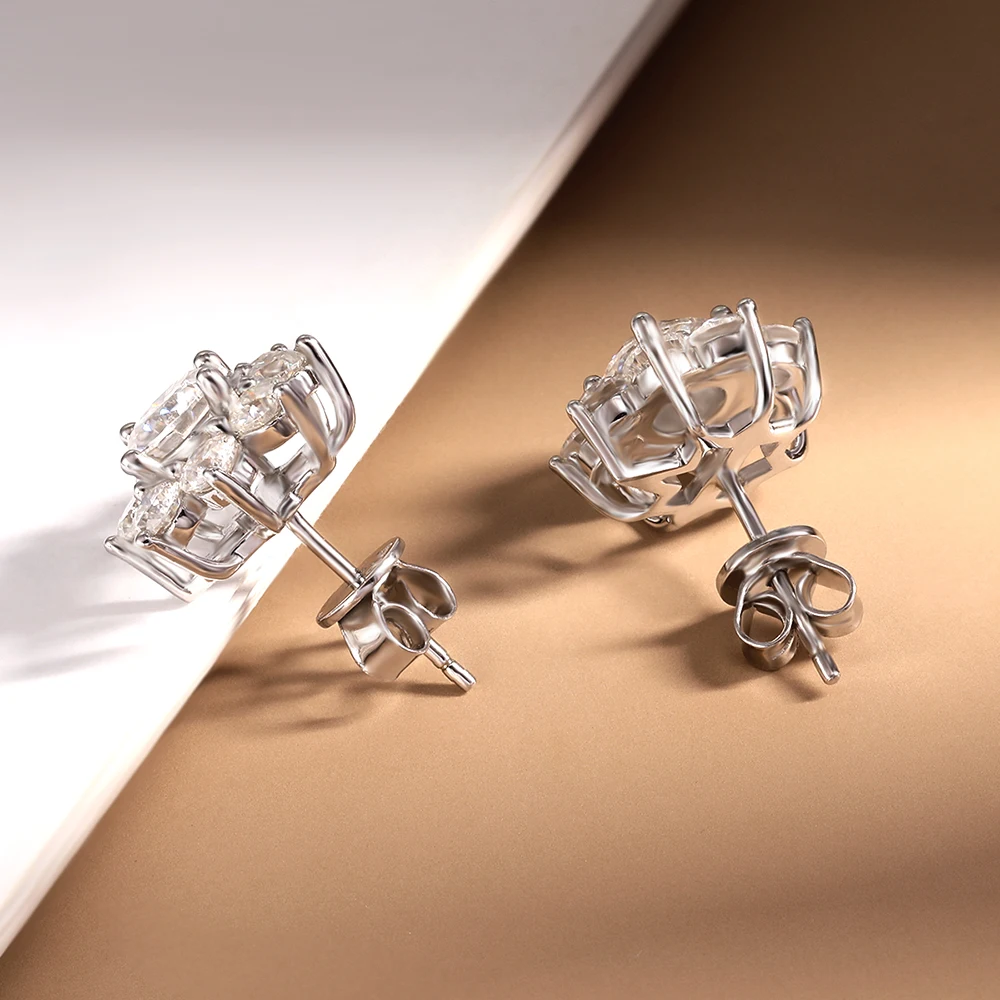 2.8cttw Full Sunflower Moissanite Stud Earrings for Women S925 Sterling Silver D Color Round Cut Diamond Earring Wedding Jewely