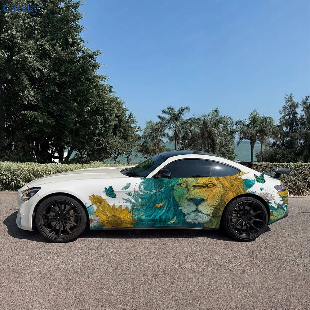 2pcs Butterfly Dance Lion Sleep Flower Realm, Durable, Fade-resistant, Enhance Vehicle Aesthetics With Bold Artistic Design