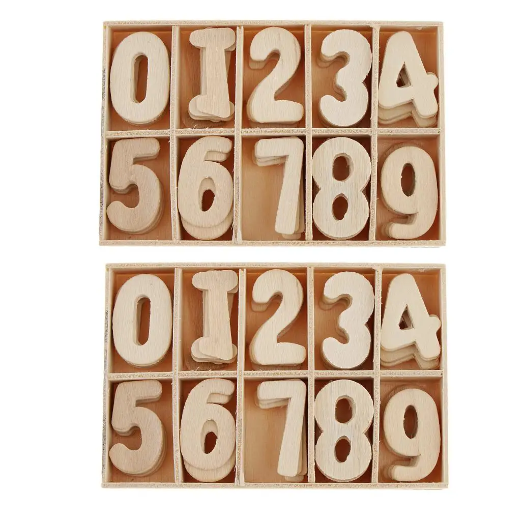 120Pcs 0-9 Wood Numbers Decoration Wedding Birthday Figurines Miniatures with Storage Tray Kids Learning Toys Tray