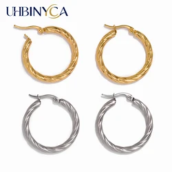 Twist Hoop Earrings for Women Classic minimalist design Ear Stainless Steel Plated with 18K Gold