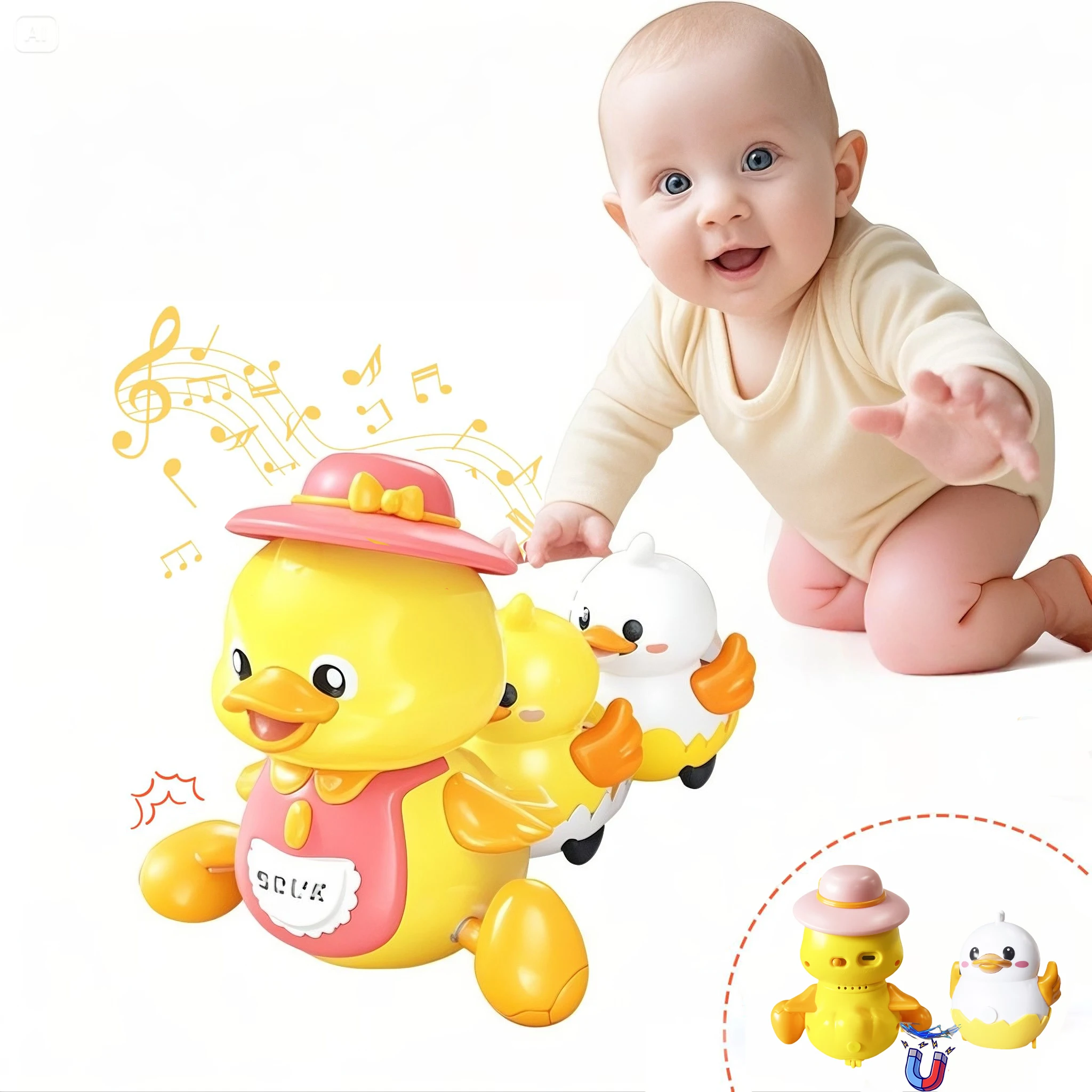 Kruipen Muzikaal Eend Speelgoed voor Baby 3PCS Muzikale Moeder Eend en Eendjes Vroeg Leren Interactief Kruipen Speelgoed voor baby Cadeau