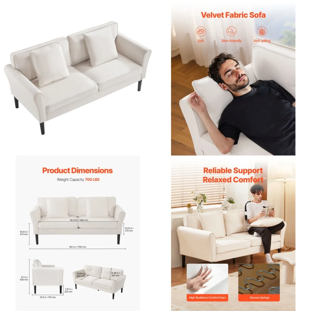 

Living room sofas69 Inch Velvet Loveseat Sofa 2 Seat Couch for Living Room Modern Fabric Sofa with Sinuous Spring Comfortable