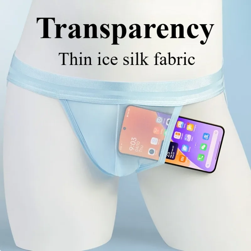 Man Ice Silk Super Thin Underwear Briefs Transparent Boxers Summer Outdoor Sex Gay Sexy Lingerie Panties U-Convex Panties