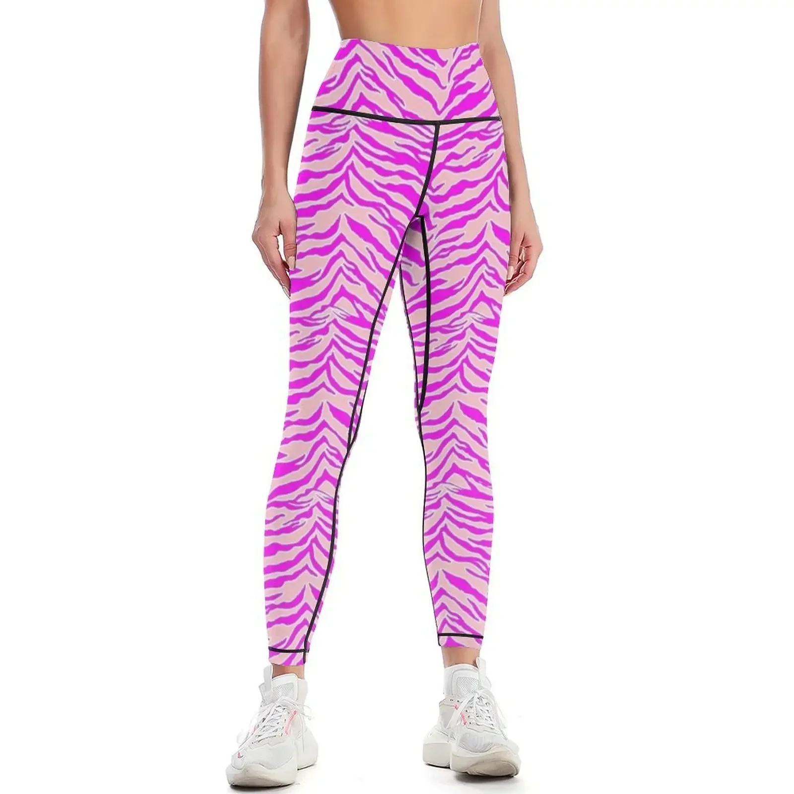 

Tiger Print - Pink & Pink Leggings flared sporty woman gym Sweatpants sport legging Womens Leggings