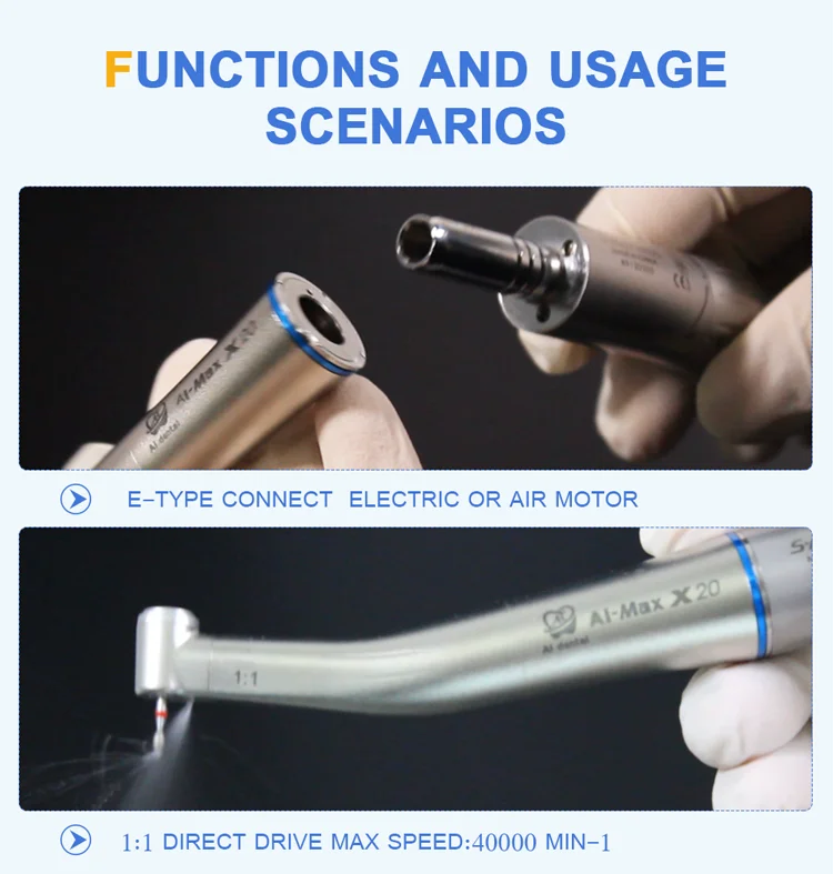 Dental Contra Angle-handpiece 1:5/1:1/4:1/16:1 Low Speed Hand Piece Single Water Spray E-Type Connector Without Fiber Optic