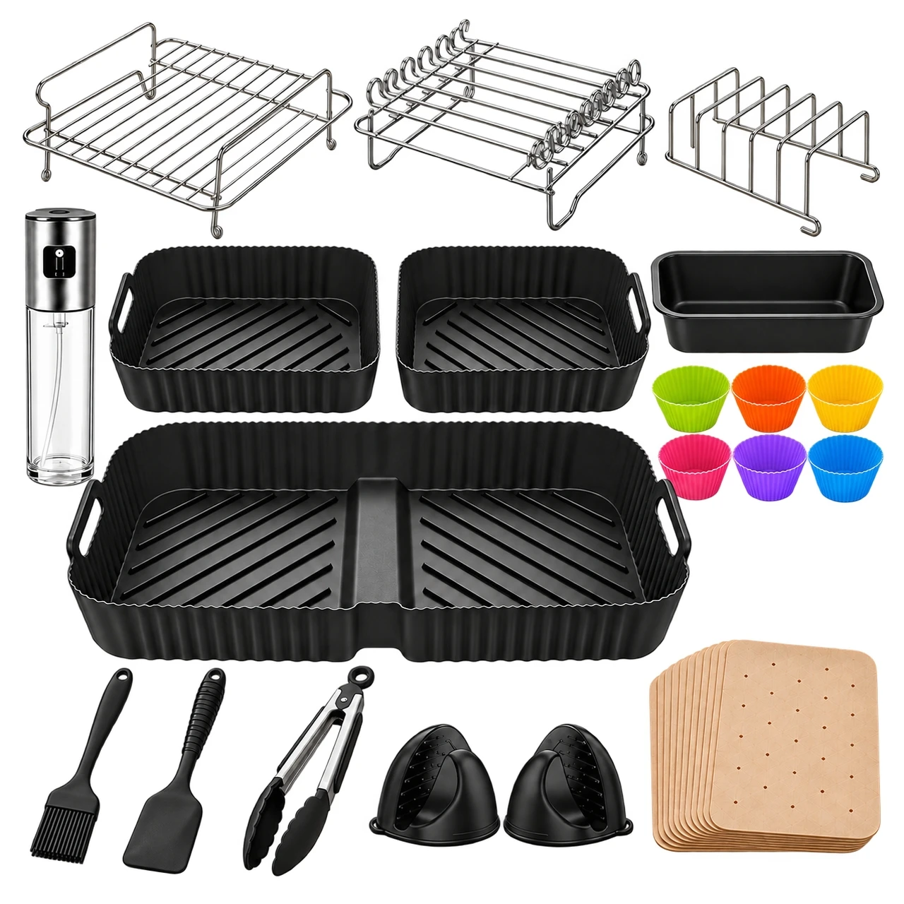 Air Fryer Accessories Set for Ninja Foodi FlexDrawer AF500EU AF500EUCP, Reusable Silicone Air Fryer Liners Dual Basket