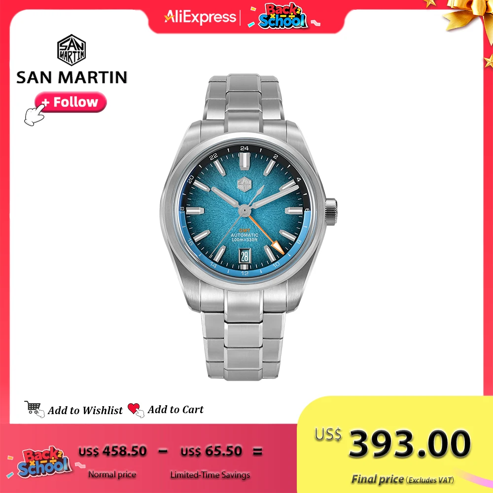 

San Martin Miyota 9075 GMT 39mm Men Luxury Watch Jianzhan Automatic Mechanical Sapphire Waterproof 10Bar Steel Wristwatch SN0144
