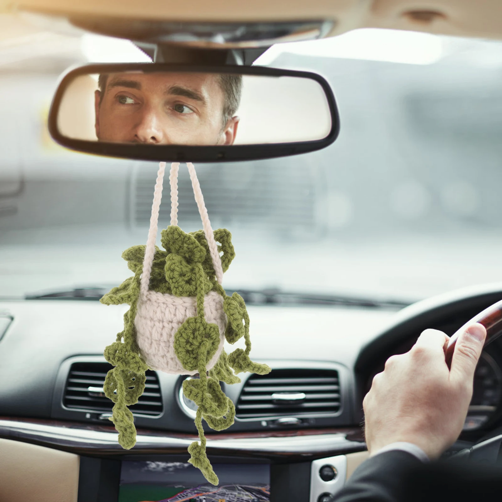 

Вязаный крючком кашпо, подвесное украшение для автомобиля, мягкая шерстяная пряжа, украшение для зеркала заднего вида, украшение для интерьера автомобиля, подвеска для зеркала заднего вида