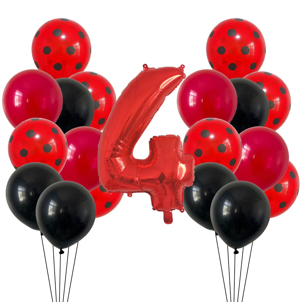 21 pz 12 pollici rosso nero puntini palloncini coccinella decorazioni per feste di compleanno Baby Shower 32 pollici numero rosso forniture per