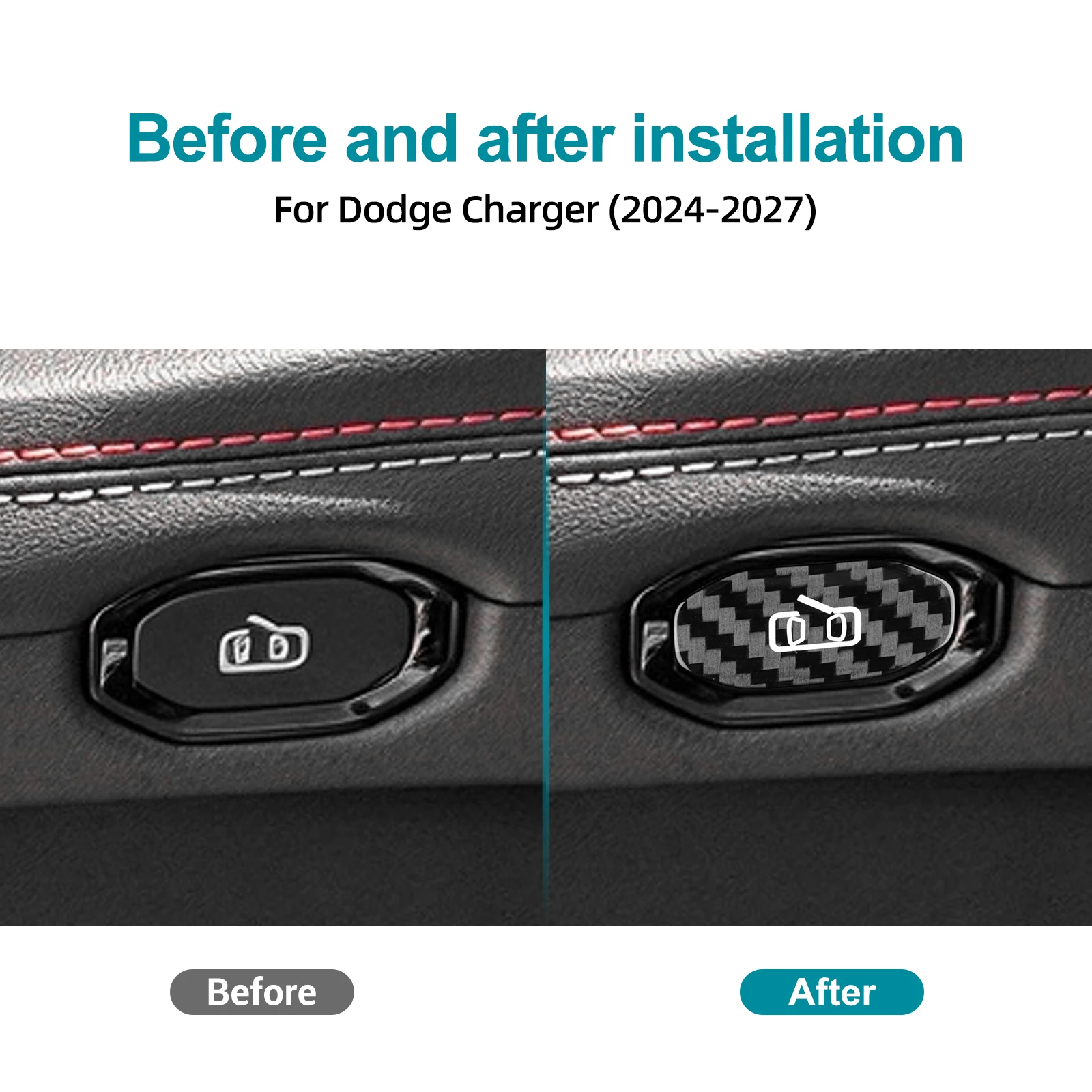 Sticker For Dodge Charger 2024 2025 2026 2027 Real Hard Dry Carbon Fiber Trim Car Door Switch Button Interior Accessories