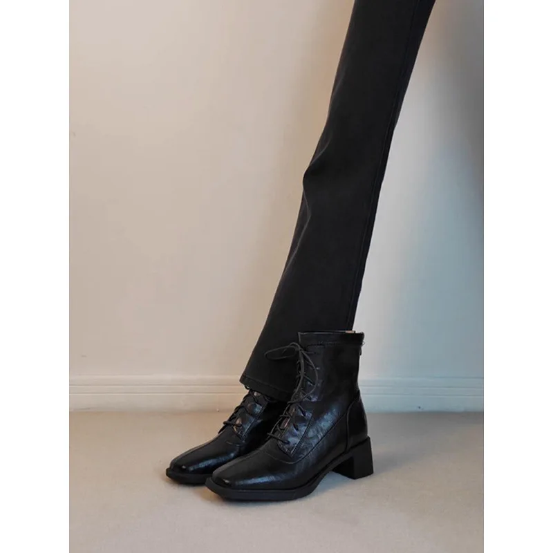 

Женские ботинки, ботинки на массивном каблуке с круглым носком, женские кожаные ботинки из спилка, ботильоны на шнуровке, современные ботинки на молнии, зимняя мода