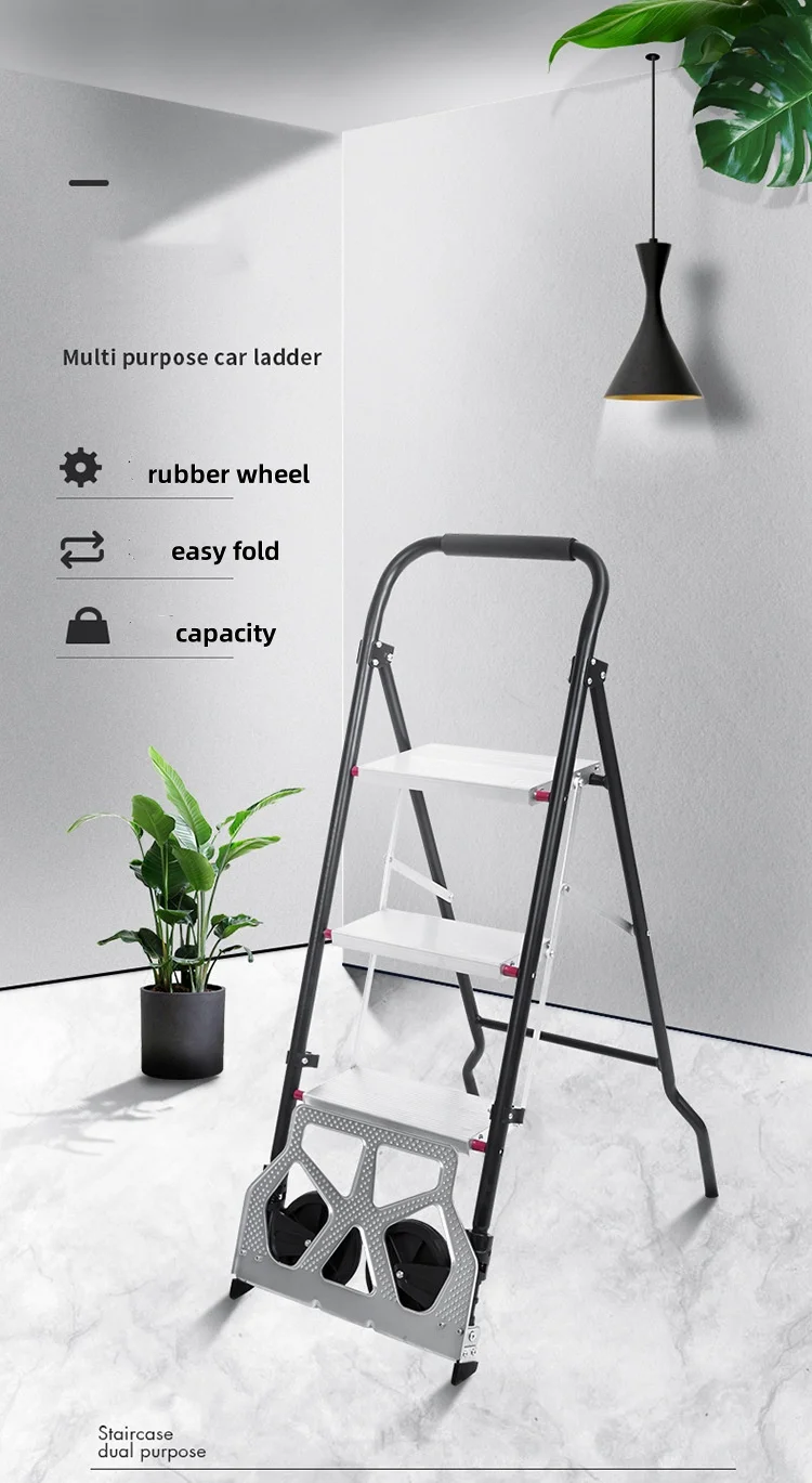 New two-in-one ladder trolley foldable compact mini aluminum folding household ladder workshop multi-purpose car ladder