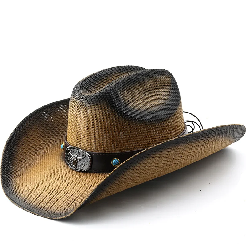 Two Tone Western Cowboy For Men Women, Spring And Summer Knight Riding, Beach Tourism, Vacation Hat, Sun Shading, Hard Grass Hat