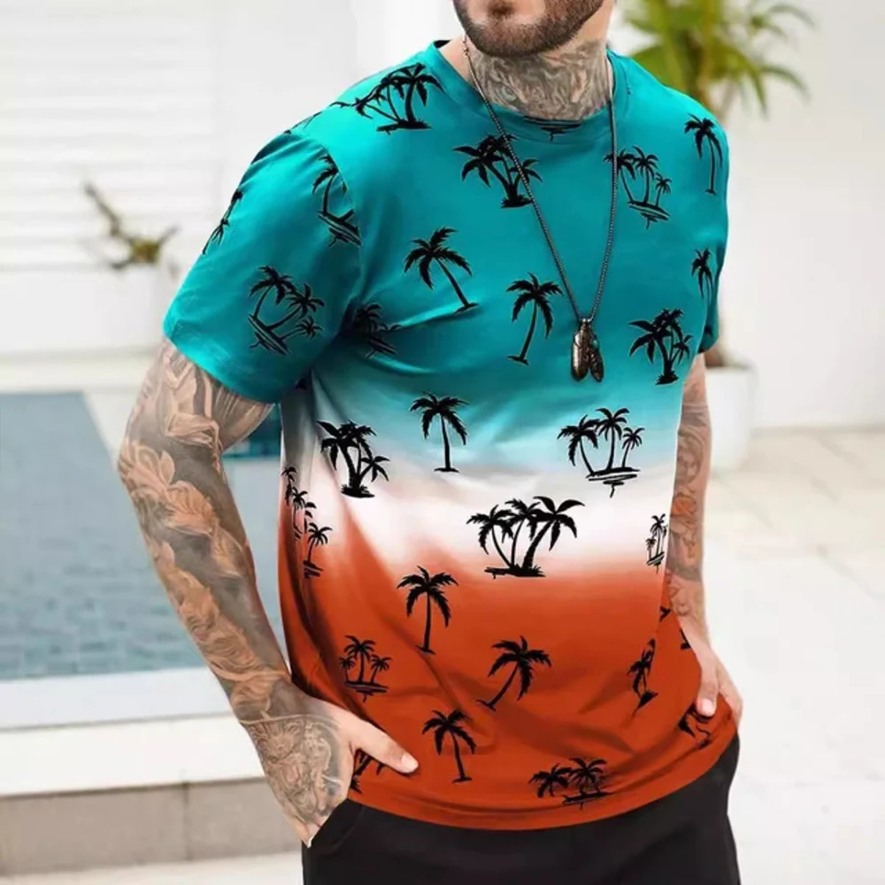 

Hawaii Coconut Tree Beach Graphic T-Shirt Fashion Men Tops New Summer Short Sleeved T Shirt Man Breathable Quick Drying Clothing