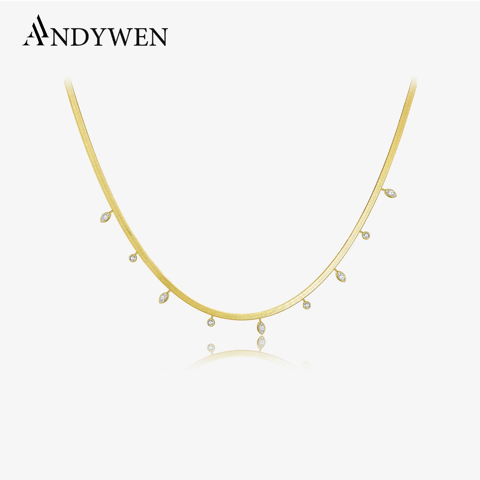 ANDYWEN 925 Sterling Silver Gold Chain Necklace Choker 2021 Ovals Zircon Crystal Luxury Fashion Jewels Rock Punk Gift Party