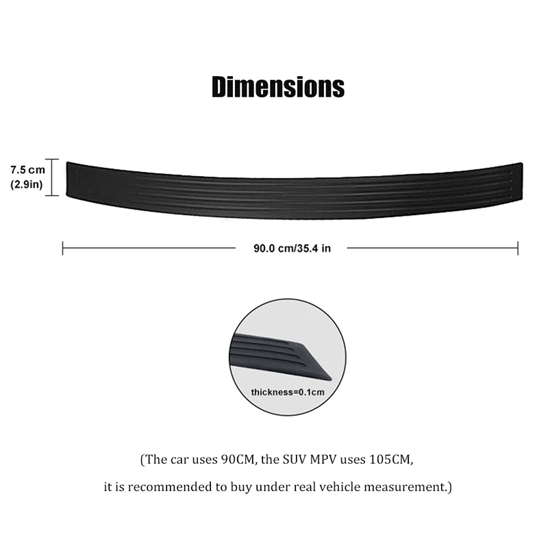 90x7.5CM Car Rear Bumper Protector Sticker Trunk Sill Grard Rubber Strip Cover Pad