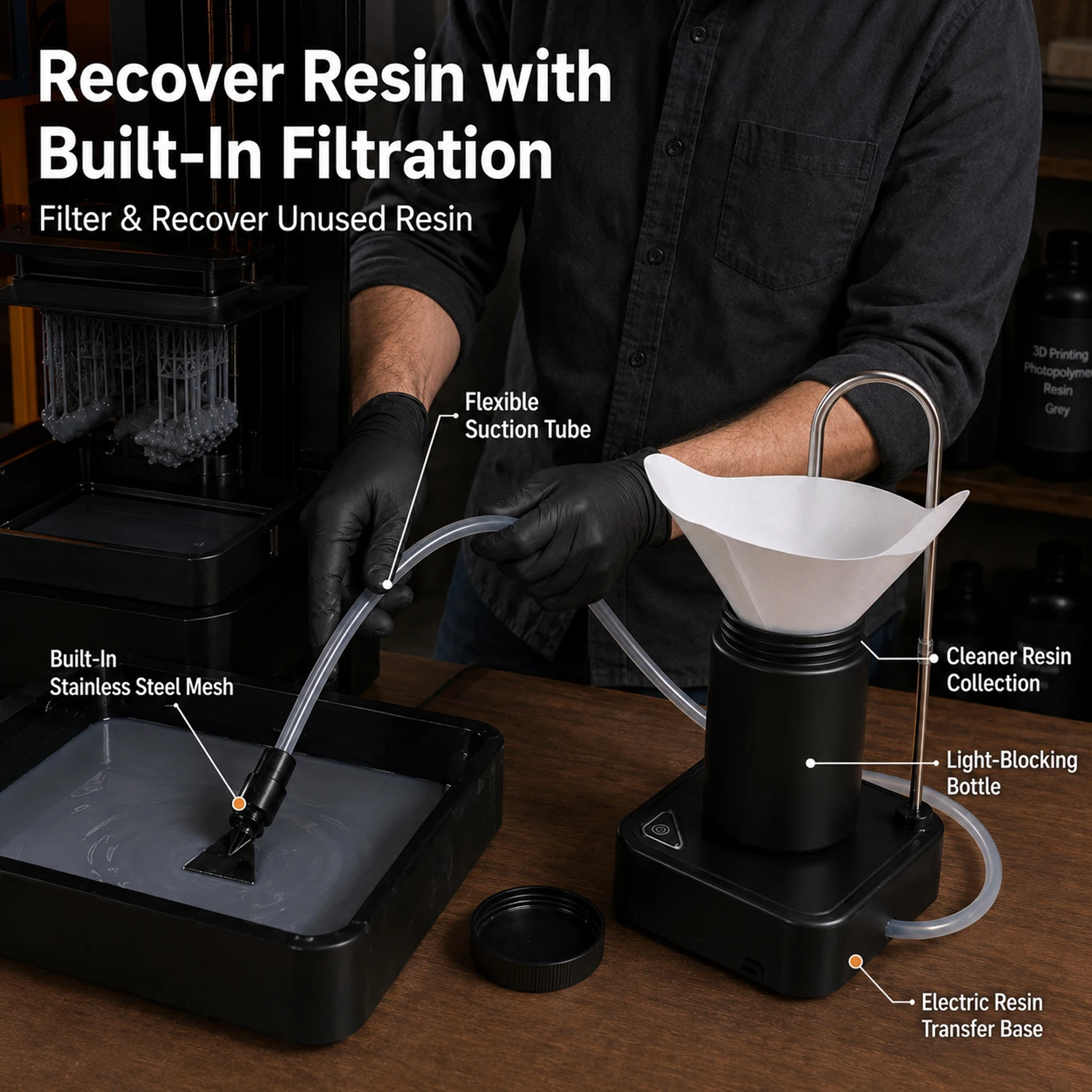 3D Printer Resin Filter Reclaimer Electric Recovery Pump Kit for Water-Washable Resin SLA LCD DLP Resin Printing Tools view 2