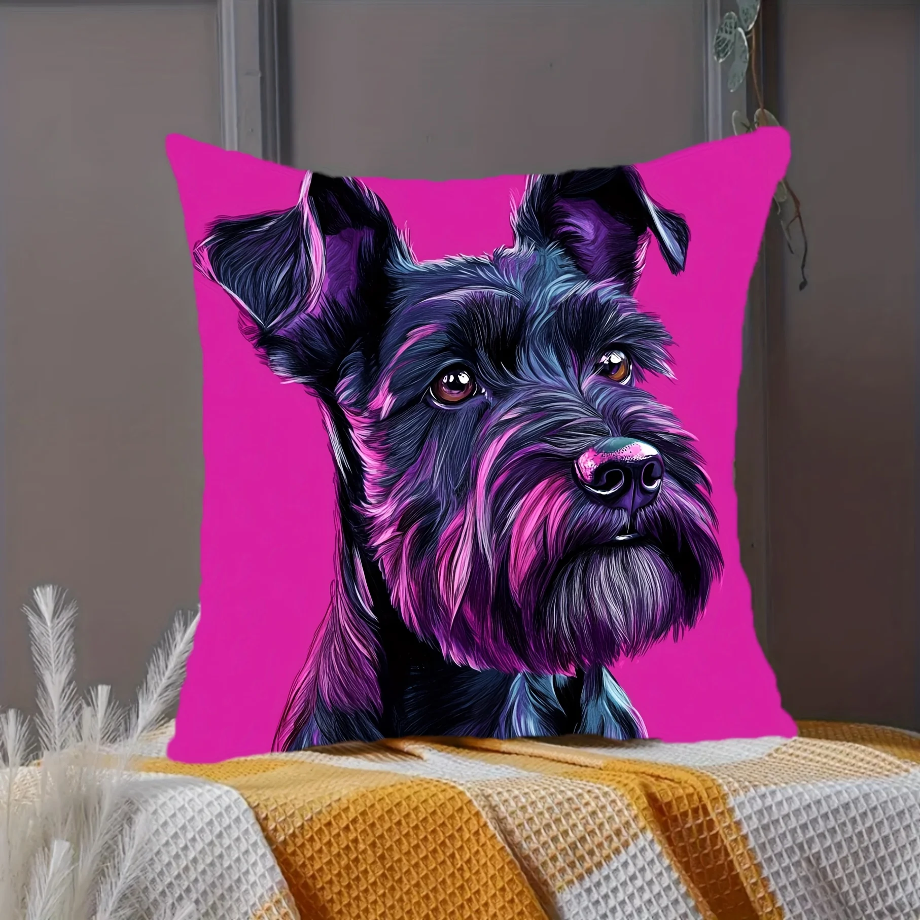 Decorative Dog Portrait Pillow Case Cushion for Pet Lovers Home Decor Art Schnauzer Pillowcase 45x45cm Gifts