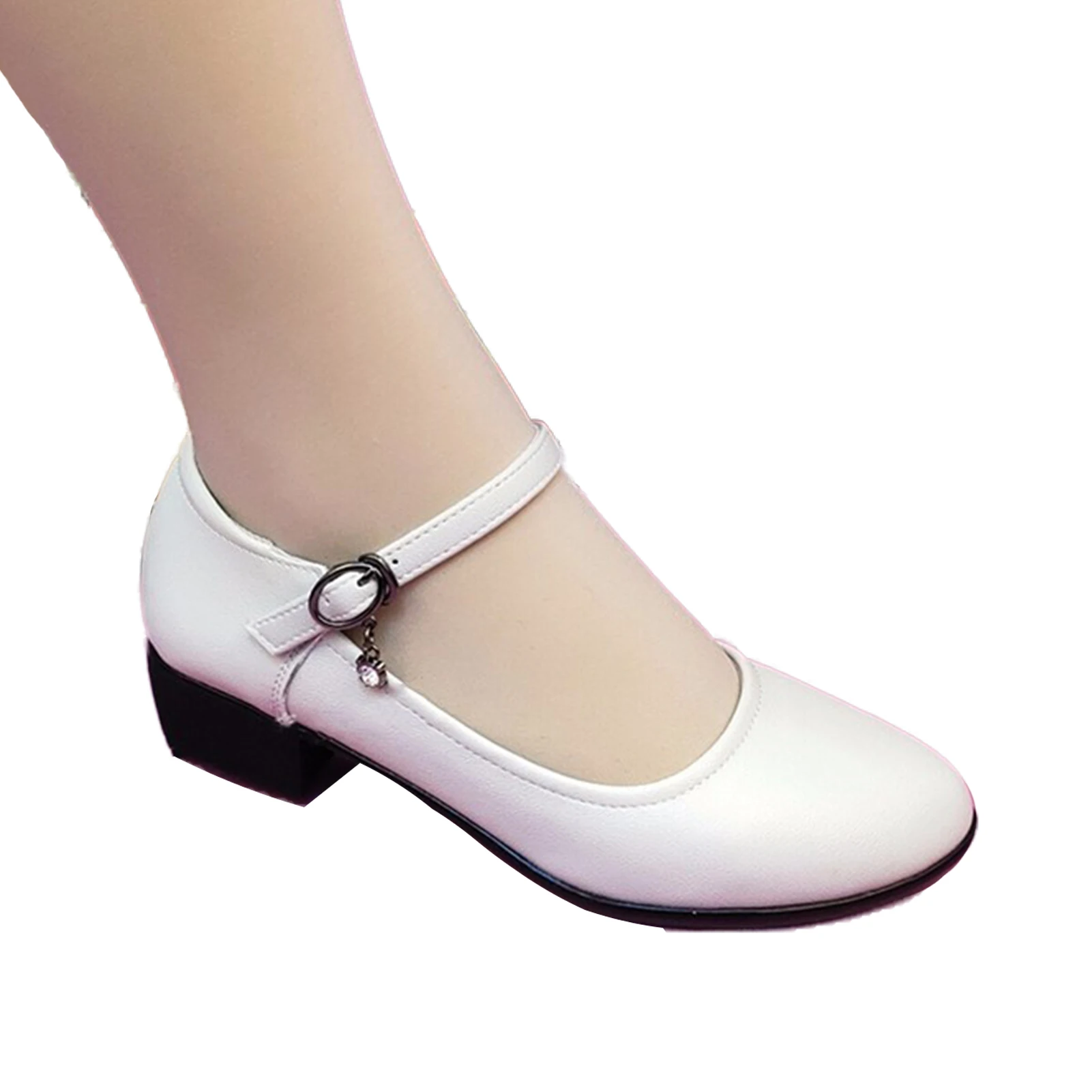 Ankle Buckle Soft Leather Shoes Round Toe Princess Court Shoes Suitable for Going Beach Side Wear