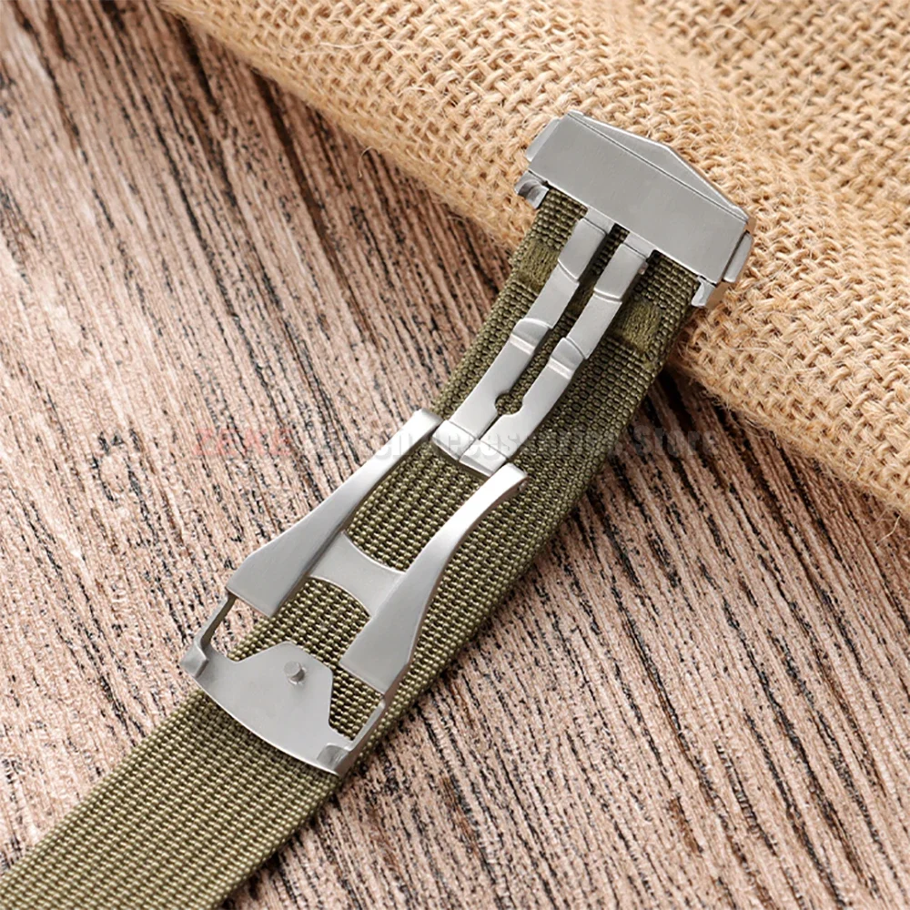 Geripptes Nylon-Uhrenarmband Canvas-Nylon-Armband 20mm 22mm für Omega für Swatch MoonSwatch Herren Sport Wasserdichtes Faltschließe-Armband – Detail 9