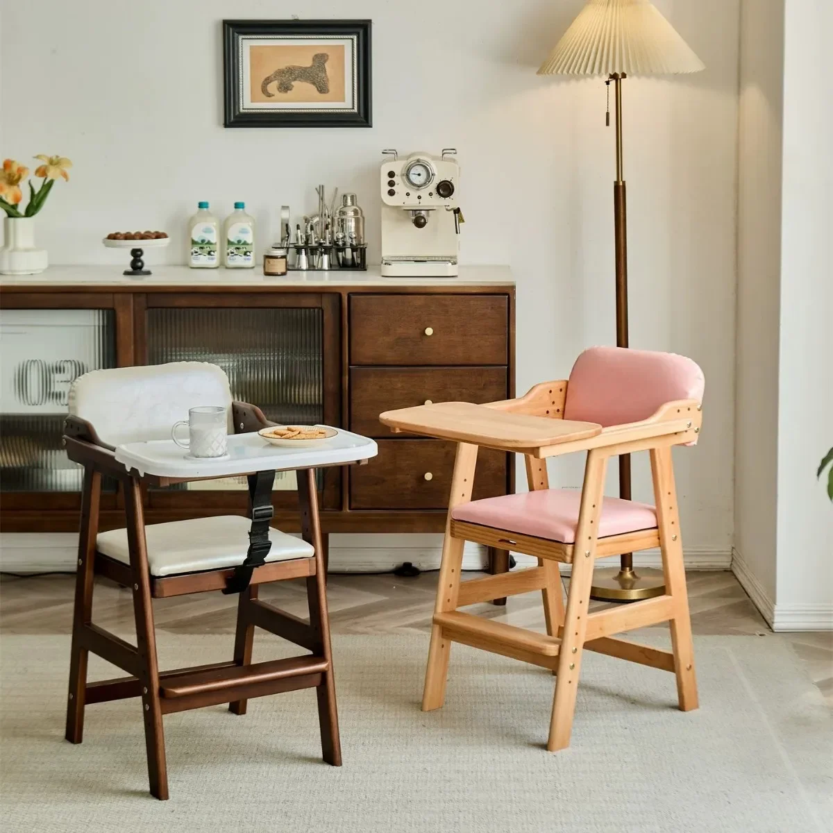 HYS  Dining Plate Adjustment Lifting Growth Home Eating Children's Multifunctional Solid Wood Chair Seat
