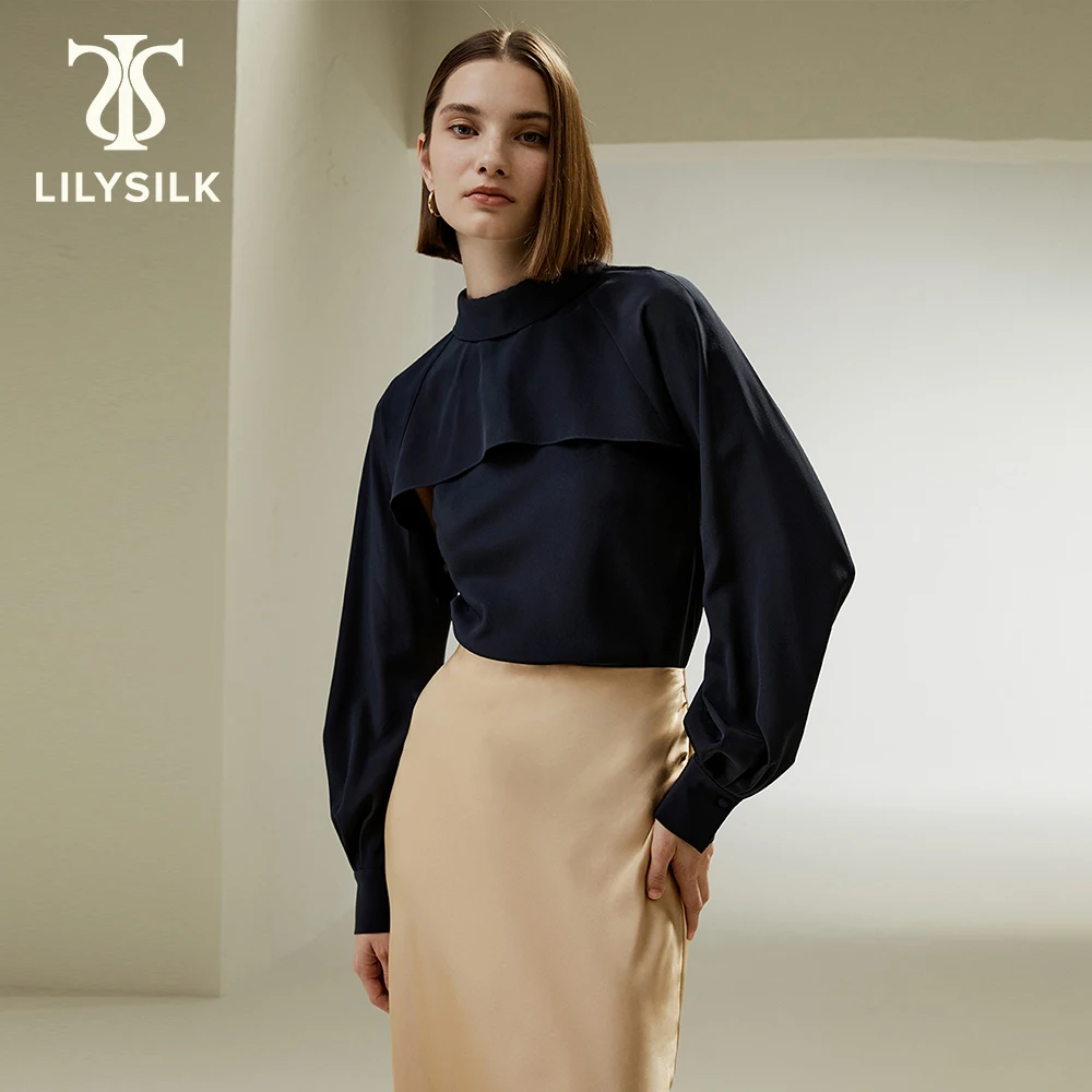 

LILYSILK Silk Blouse for Women 2023 Fall New 2-in-1 Silk Camisole with High-Collar Cover Luxury Elegant Clothing Free Shipping