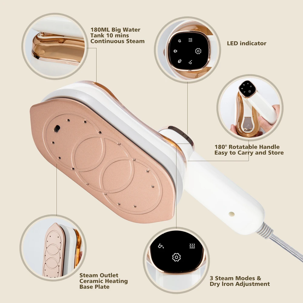 

Ручная электрическая гладильная машина с подогревом 30 годов, с 180 ° Умный ЖК-дисплей с поворотной ручкой для домашнего использования без легкой глажки
