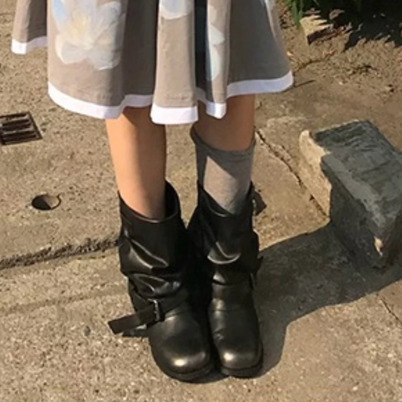 بسيطة وعالية الجودة النمط الغربي المرأة مطوية التمهيد رقيقة الرجعية فارس التمهيد الصيف قصيرة التمهيد جديد 2025 فوق الركبة الأحذية #5