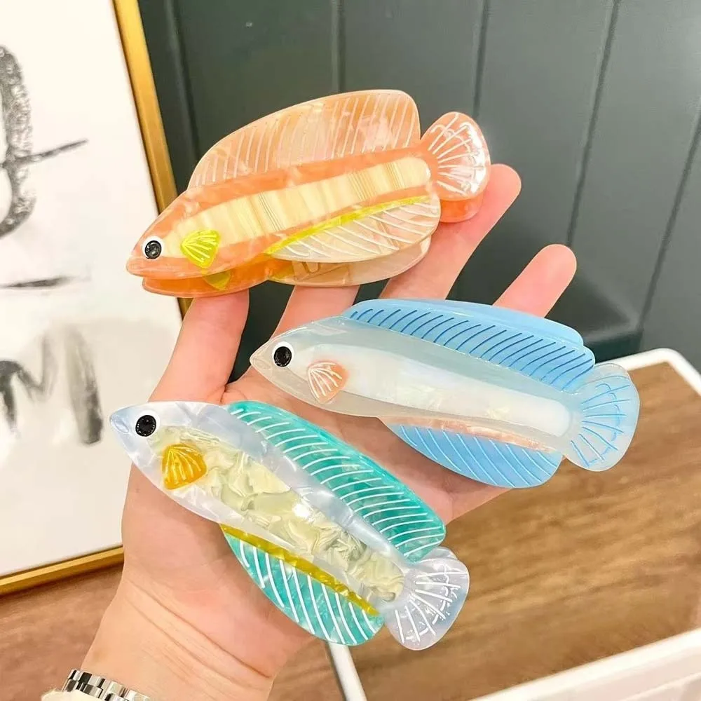 

Acrylic Guppy Hair Claw Fish Korean Style Silver Arowana Shark Clip Contrast Color Swordfish Acetic Acid Hair Claw Female