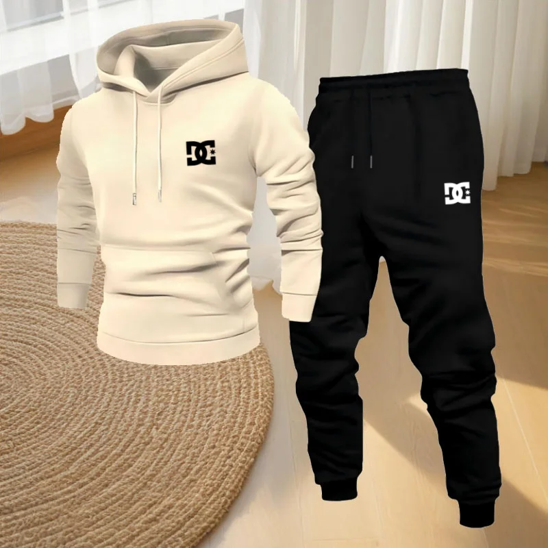 Autumn and winter fashion casual sports fitness jogging two-piece set for men and women, hooded pullover + long pants set