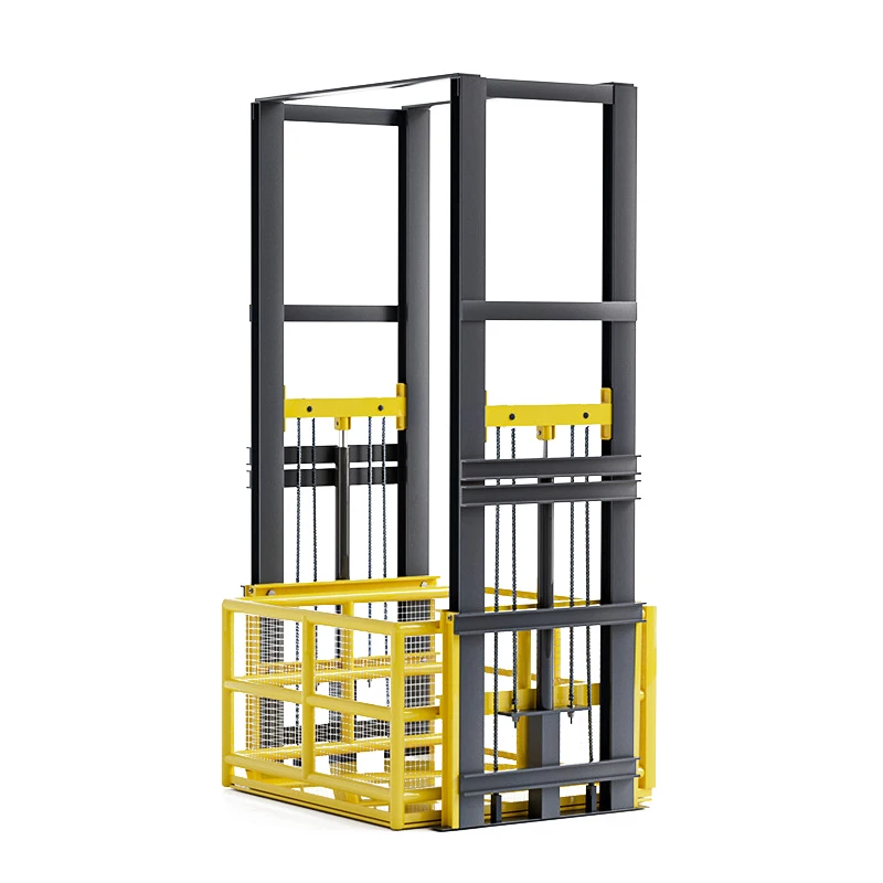 Small 1000kg Double Rail Hydraulic Freight Lift Vertical Cargo Lifting Elevator Platform Warehouse Indoor Goods Transportation
