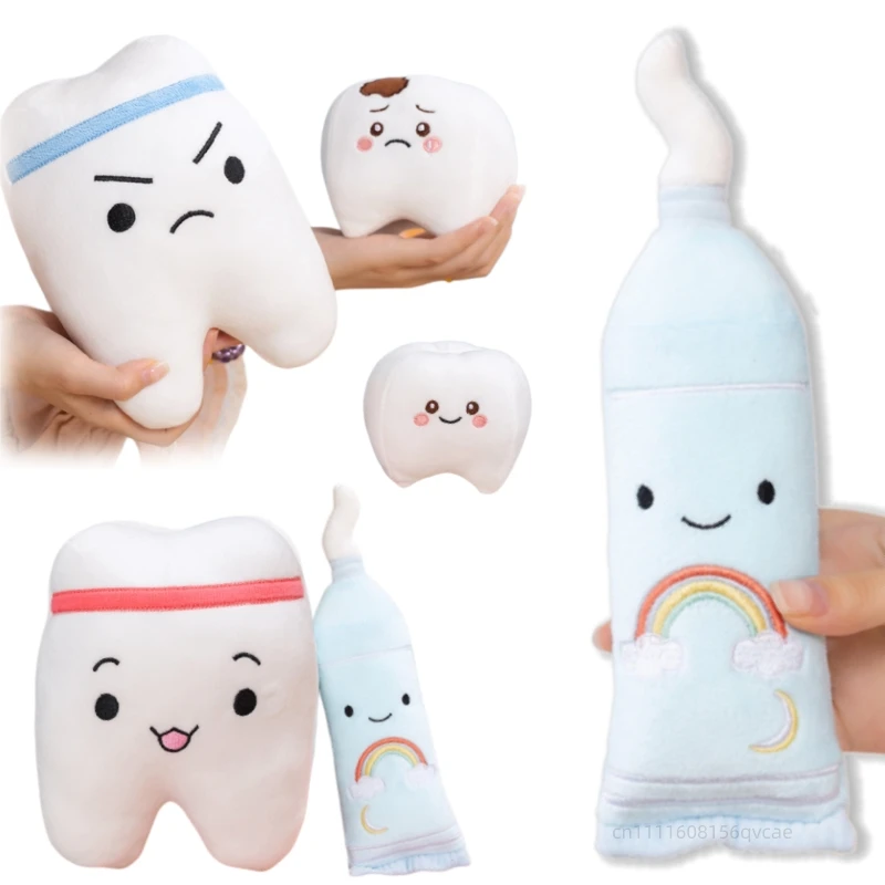 Fun Cute Mini Teeth Plush Doll Toothpaste Toothbrush Teeth Oral Cleaning Healthy Plush Toy Home Bath Decor Gift For Kids
