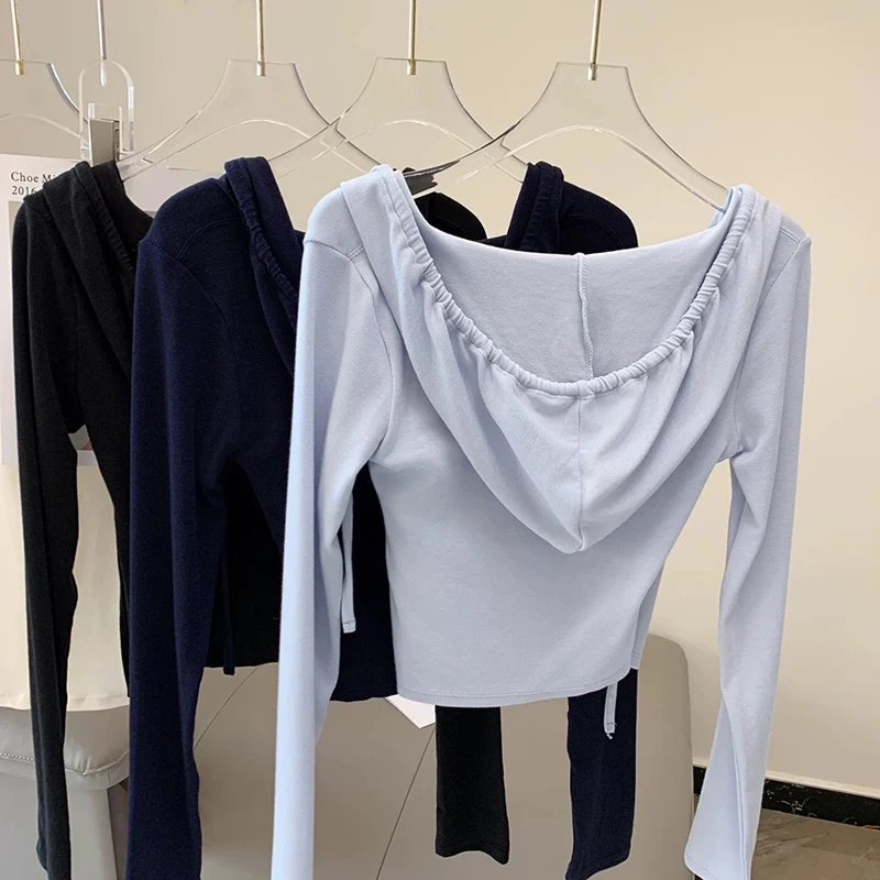 Women's Hooded V-Neck Slimming Top, Slim Fit, Long Sleeve, Outdoor Fitness, Running, Yoga Sports Wear, Autumn and Winter
