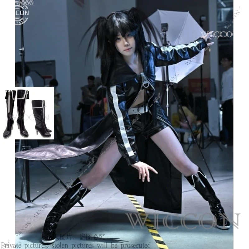 

Black Cosplay Anime Rock Woman Cosplay Costume Shoes Shooter Armerment Hemiteos Unit Type 01 Tops Pants Coat Halloween Party