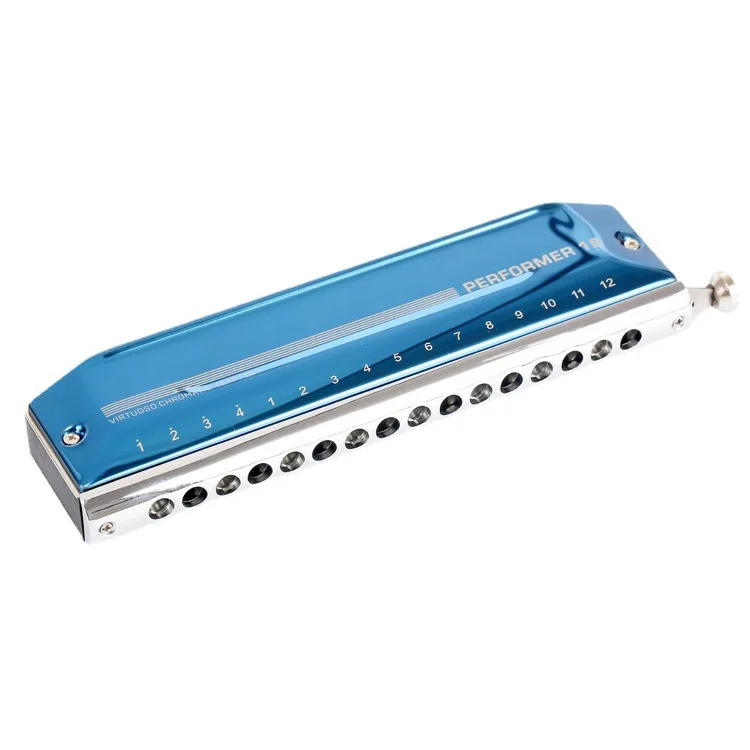 Professional Advanced 16-Hole Blue Harmonica for Education Chromatic Mouth Organ With Tremolo Diatonic Pronunciation Methods