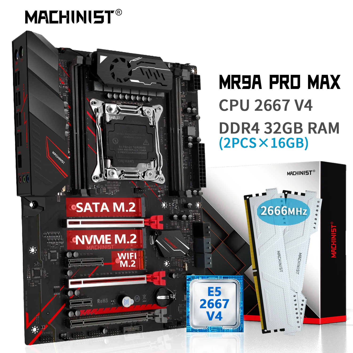 MACHINIST X99 Motherboard Combo Kit Xeon E5 2667 V4 Processor LGA 2011-3 CPU 32GB DDR4 RAM 2666MHz Memory NVME M.2 MR9A PRO MAX