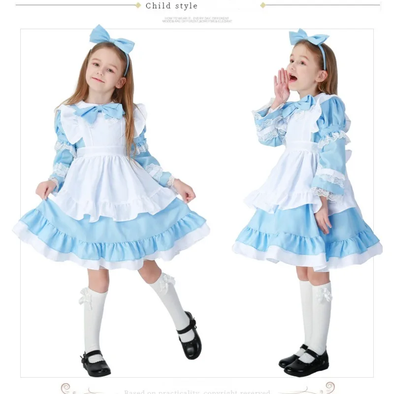 New Style Children Girl Blue Pink Black Halloween Costume for Kids Party Lolita Maid Dress Cosplay Fancy Carnival Costumes Girls